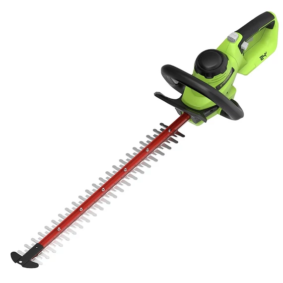 Greenworks G24HT56II 24V akkumulátoros sövényvágó 56 cm pengével, forgatható fogantyúval és kétoldalas vágókéssel. Akku és töltő nélkül.