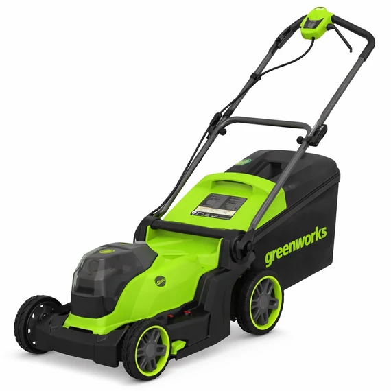 Greenworks LM4104 40V akkumulátoros fűnyíró 41 cm vágásszélességgel, 50 l fűgyűjtővel, 6 fokozatú magasságállítással.