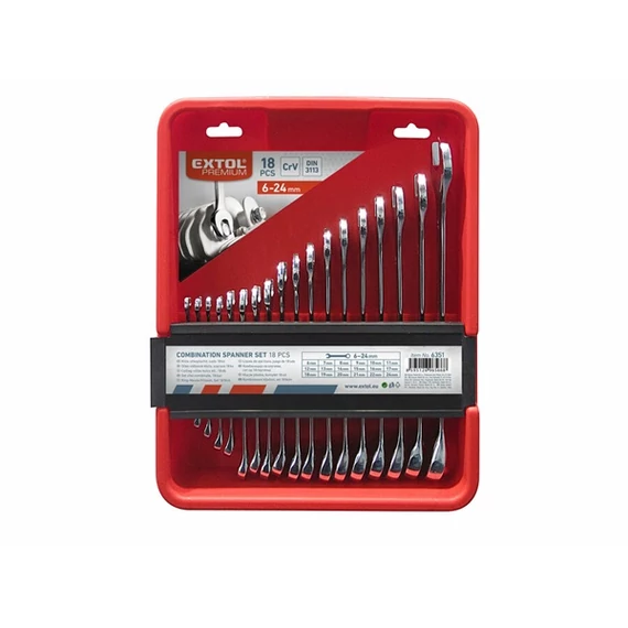 csillag-villás kulcs klt., CrV., műanyag kazettában; 18db, 6-24mm