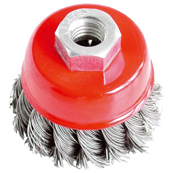 drótcsiszoló fazékkefe (sarokcsiszolóra) ; sodrott erős 65mm, max. 12500 ford/perc, 0,5 mm szálvastagság