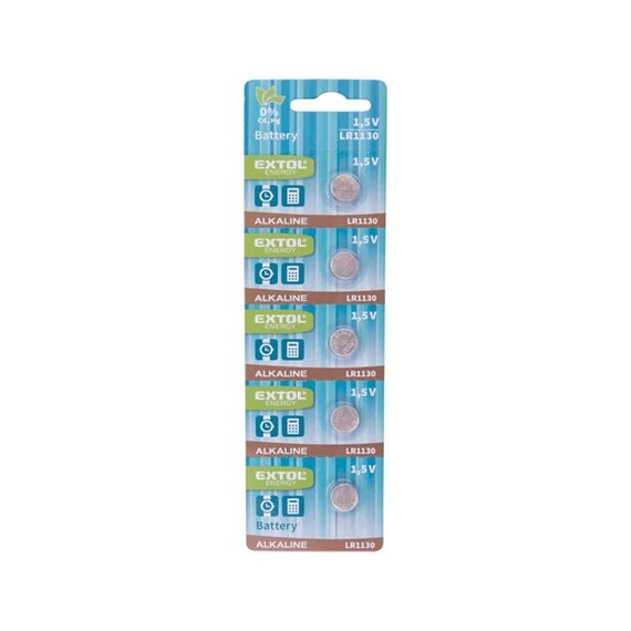 gombelem klt. 5 db, alkáli, 1,5V, méret: (LR1130); hosszú étettartam, bliszteren
