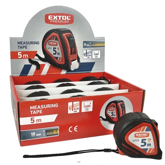 mérőszalag, gumírozott, 1 stoppos, 5m×19mm