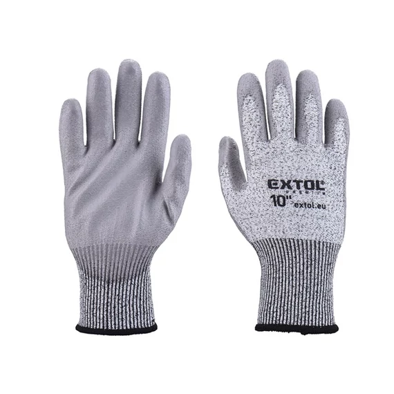 vágásbiztos kötött kesztyű, méret 8", poliuretánba mártott tenyér és újhegy, gumírozott mandzsetta