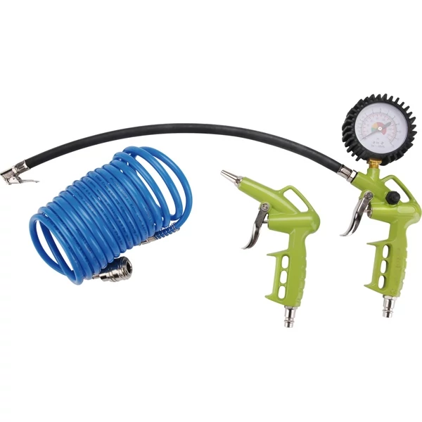 alap légkompresszor tartozék szett, 3db (lefúvató pisztoly, gumiabroncsfúvó pisztoly,spiráltömlő), 1/4
