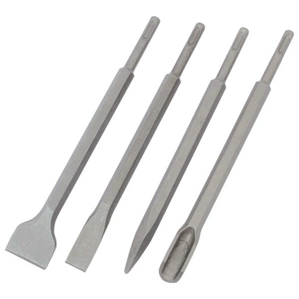 betonvéső klt. 4db, SDS PLUS, 250mm hosszú; hegyes, lapos 25mm, lapos 45mm, horony