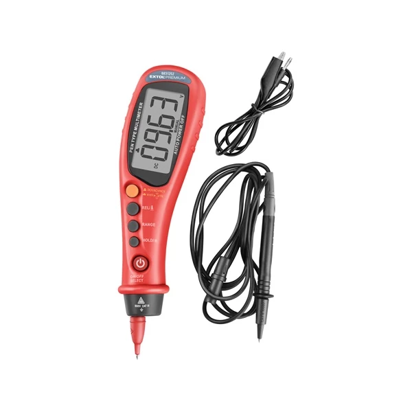digitális multiméter, toll típusú; Amper/Volt/Ohm mérő, hangjelző funkcióval, CE, 2 db 1,5V AAA elem
