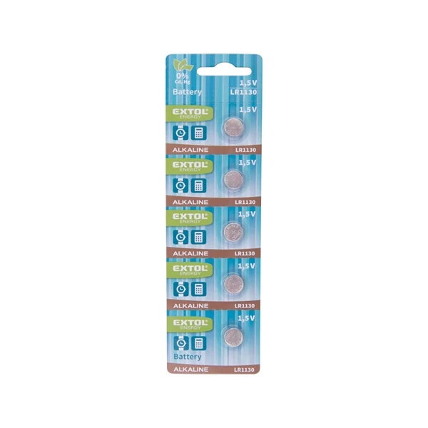 gombelem klt. 5 db, alkáli, 1,5V, méret: (LR1130); hosszú étettartam, bliszteren