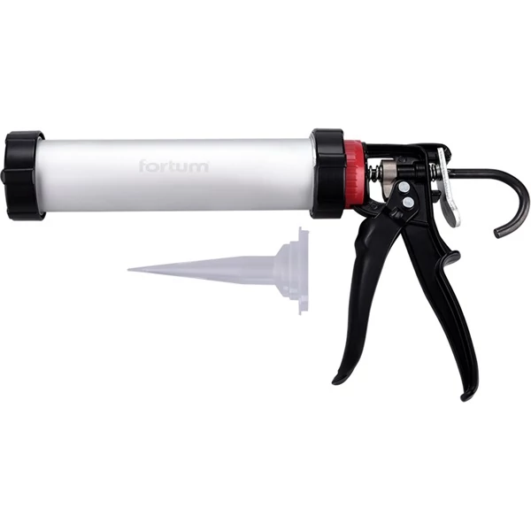 kinyomópisztoly, fém; 225mm, 310 ml-es tartály, 360°-ban körbeforgatható ALU tubustartóval