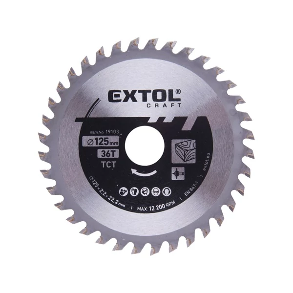 körfűrészlap, keményfémlapkás, 125×22,2mm (tengely átm), T36; 2,2 mm lapkaszélesség, max. 10.000 ford/perc